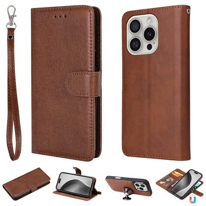 KT Leather Series-3 For iPhone 16 Pro Max Case PU Leather 2 in 1 Wallet Phone Cover Magnetic Detachable