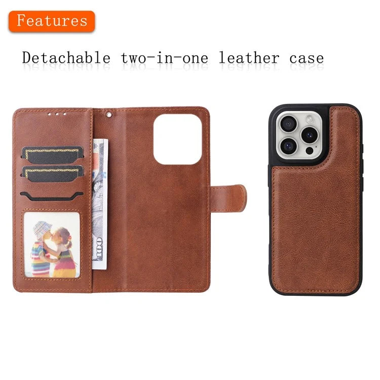 KT Leather Series-3 For iPhone 16 Pro Max Case PU Leather 2 in 1 Wallet Phone Cover Magnetic Detachable