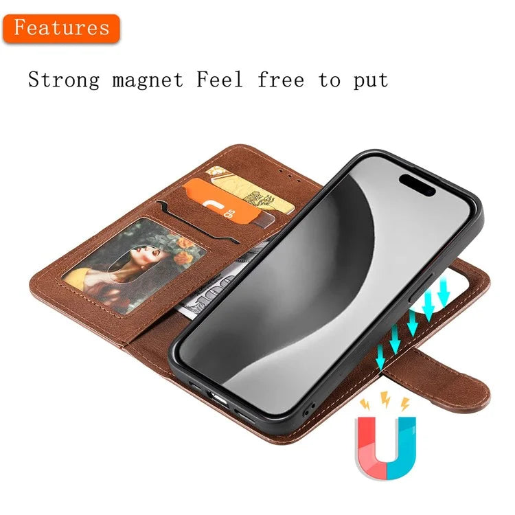 KT Leather Series-3 For iPhone 16 Pro Max Case PU Leather 2 in 1 Wallet Phone Cover Magnetic Detachable