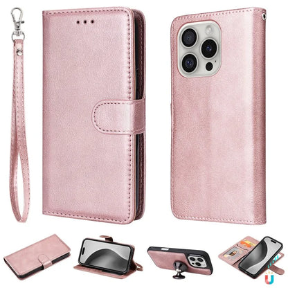 KT Leather Series-3 For iPhone 16 Pro Max Case PU Leather 2 in 1 Wallet Phone Cover Magnetic Detachable