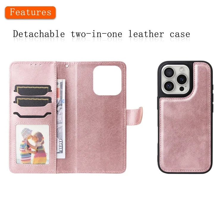 KT Leather Series-3 For iPhone 16 Pro Max Case PU Leather 2 in 1 Wallet Phone Cover Magnetic Detachable