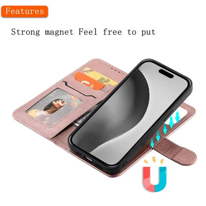 KT Leather Series-3 For iPhone 16 Pro Max Case PU Leather 2 in 1 Wallet Phone Cover Magnetic Detachable
