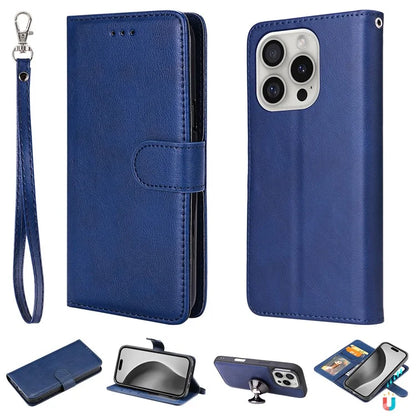 KT Leather Series-3 For iPhone 16 Pro Max Case PU Leather 2 in 1 Wallet Phone Cover Magnetic Detachable