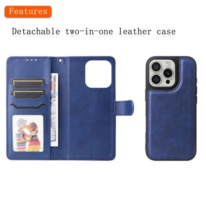 KT Leather Series-3 For iPhone 16 Pro Max Case PU Leather 2 in 1 Wallet Phone Cover Magnetic Detachable