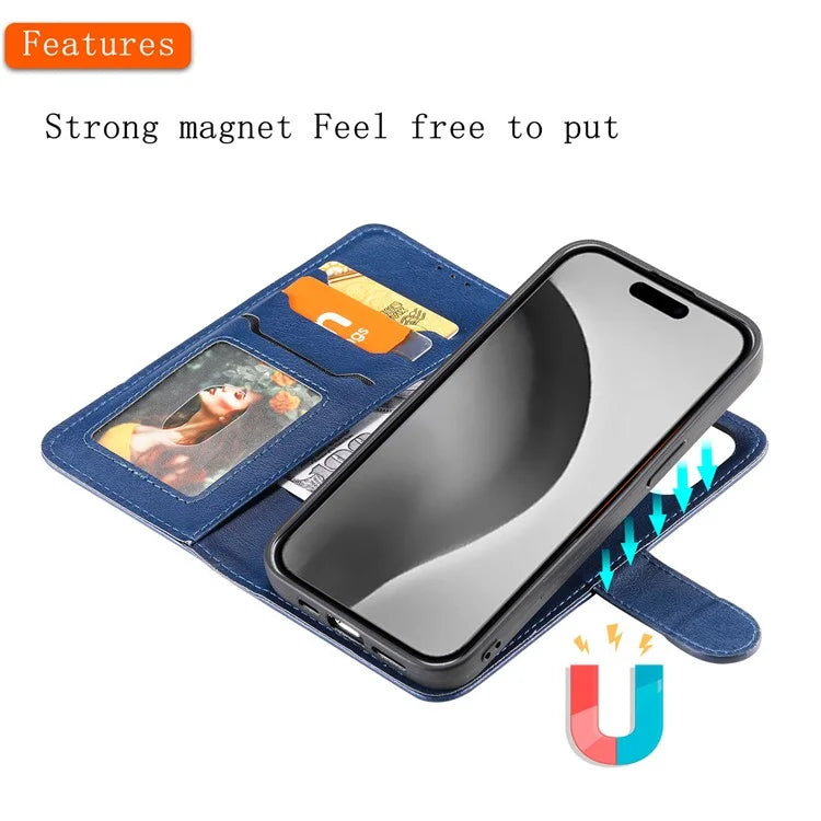 KT Leather Series-3 For iPhone 16 Pro Max Case PU Leather 2 in 1 Wallet Phone Cover Magnetic Detachable