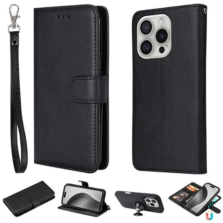 KT Leather Series-3 For iPhone 16 Pro Max Case PU Leather 2 in 1 Wallet Phone Cover Magnetic Detachable