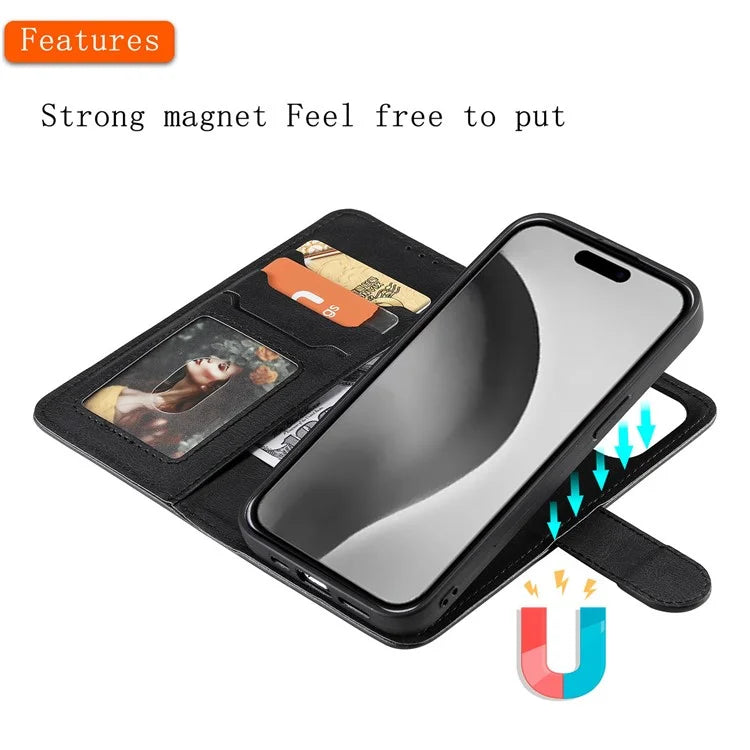 KT Leather Series-3 For iPhone 16 Pro Max Case PU Leather 2 in 1 Wallet Phone Cover Magnetic Detachable