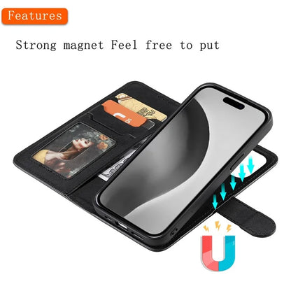 KT Leather Series-3 For iPhone 16 Pro Max Case PU Leather 2 in 1 Wallet Phone Cover Magnetic Detachable