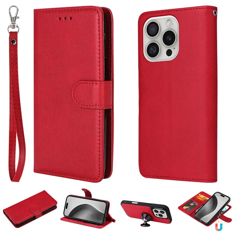 KT Leather Series-3 For iPhone 16 Pro Max Case PU Leather 2 in 1 Wallet Phone Cover Magnetic Detachable