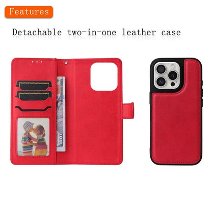 KT Leather Series-3 For iPhone 16 Pro Max Case PU Leather 2 in 1 Wallet Phone Cover Magnetic Detachable