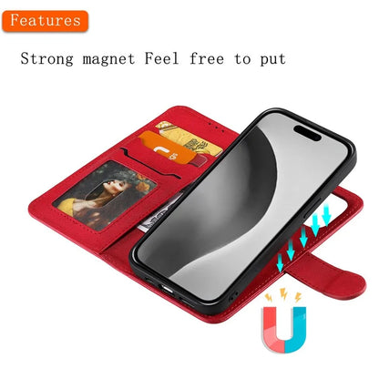 KT Leather Series-3 For iPhone 16 Pro Max Case PU Leather 2 in 1 Wallet Phone Cover Magnetic Detachable