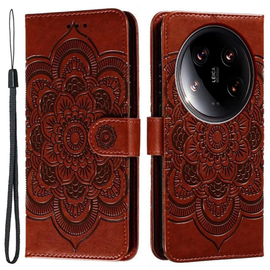 For Xiaomi 14 Ultra Case PU Leather Mandala Imprinted Design Wallet Phone Cover