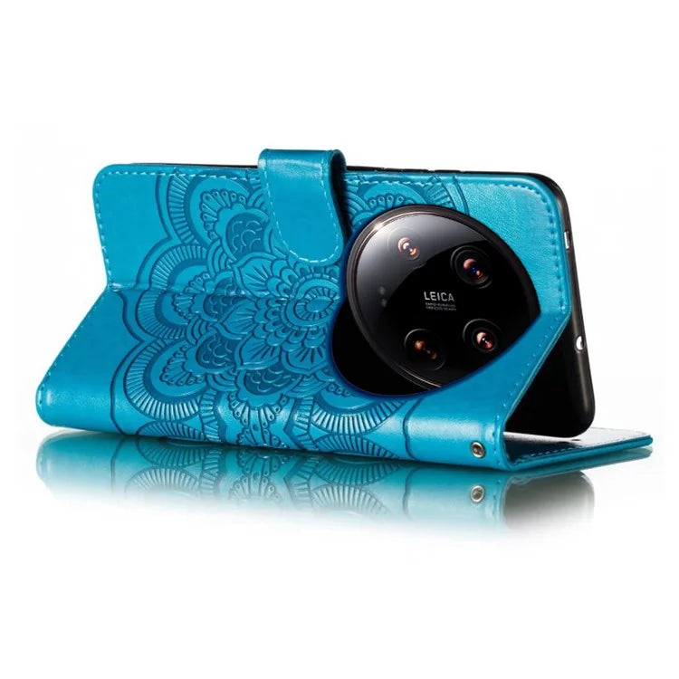 For Xiaomi 14 Ultra Case PU Leather Mandala Imprinted Design Wallet Phone Cover