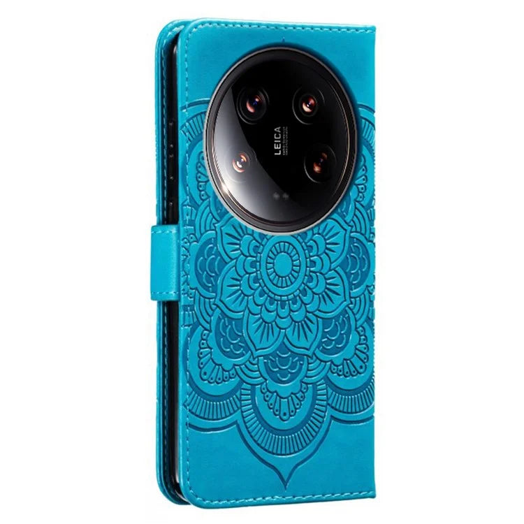 For Xiaomi 14 Ultra Case PU Leather Mandala Imprinted Design Wallet Phone Cover