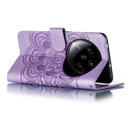 For Xiaomi 14 Ultra Case PU Leather Mandala Imprinted Design Wallet Phone Cover