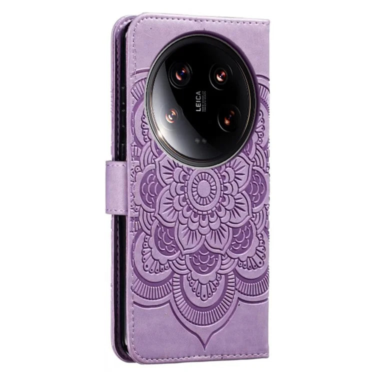 For Xiaomi 14 Ultra Case PU Leather Mandala Imprinted Design Wallet Phone Cover