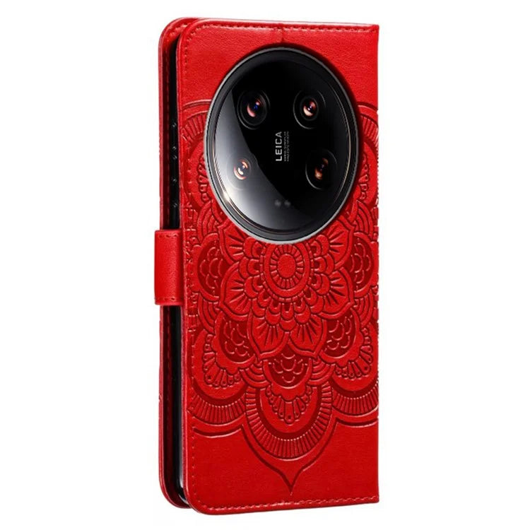 For Xiaomi 14 Ultra Case PU Leather Mandala Imprinted Design Wallet Phone Cover