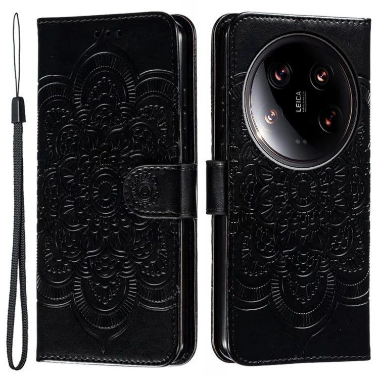 For Xiaomi 14 Ultra Case PU Leather Mandala Imprinted Design Wallet Phone Cover