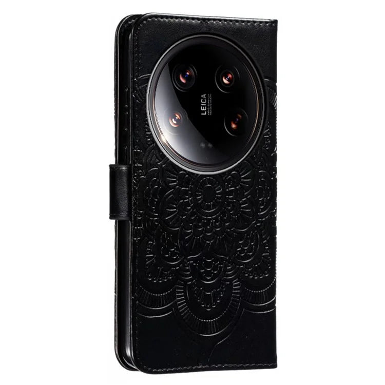 For Xiaomi 14 Ultra Case PU Leather Mandala Imprinted Design Wallet Phone Cover
