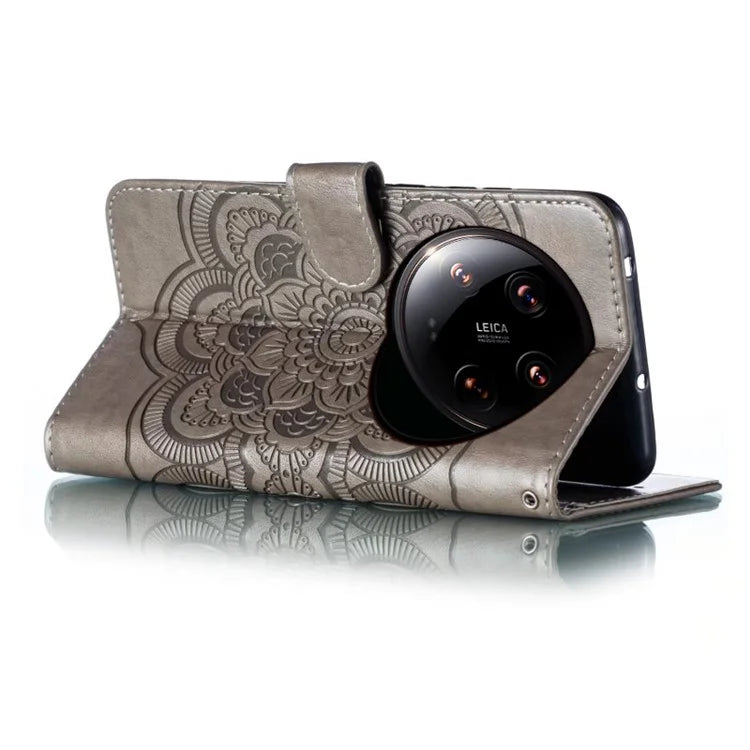 For Xiaomi 14 Ultra Case PU Leather Mandala Imprinted Design Wallet Phone Cover