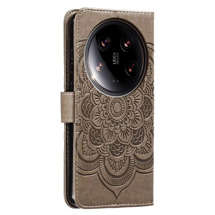 For Xiaomi 14 Ultra Case PU Leather Mandala Imprinted Design Wallet Phone Cover