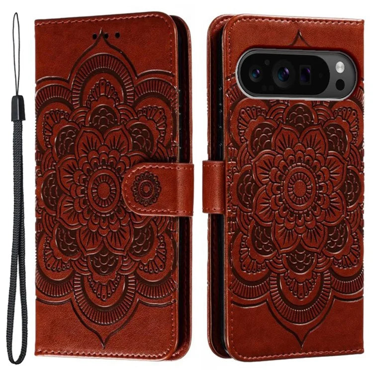 For Google Pixel 9 Pro XL Case PU Leather Mandala Imprinted Design Wallet Phone Cover