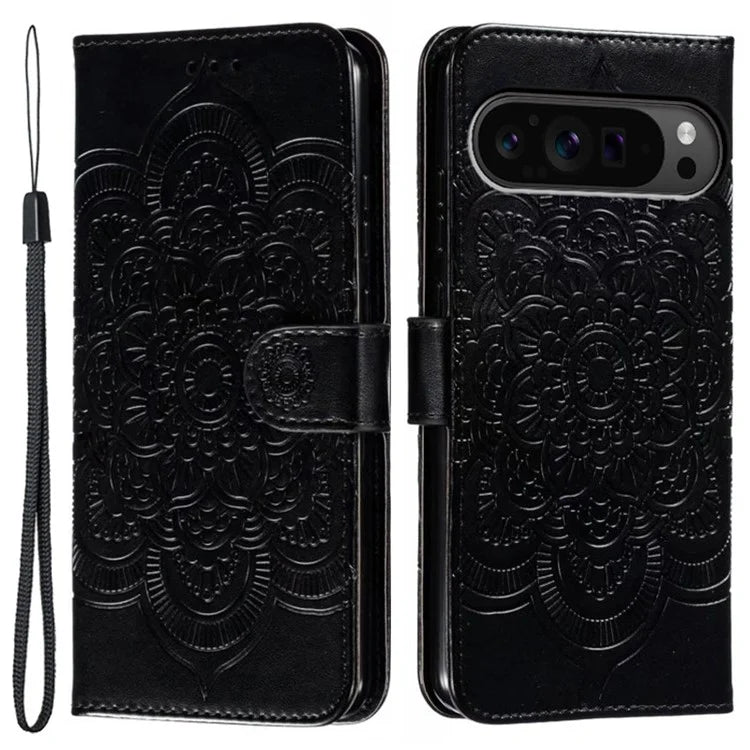 For Google Pixel 9 Pro XL Case PU Leather Mandala Imprinted Design Wallet Phone Cover