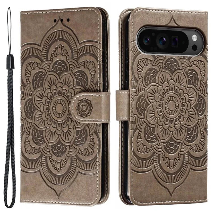 For Google Pixel 9 Pro XL Case PU Leather Mandala Imprinted Design Wallet Phone Cover