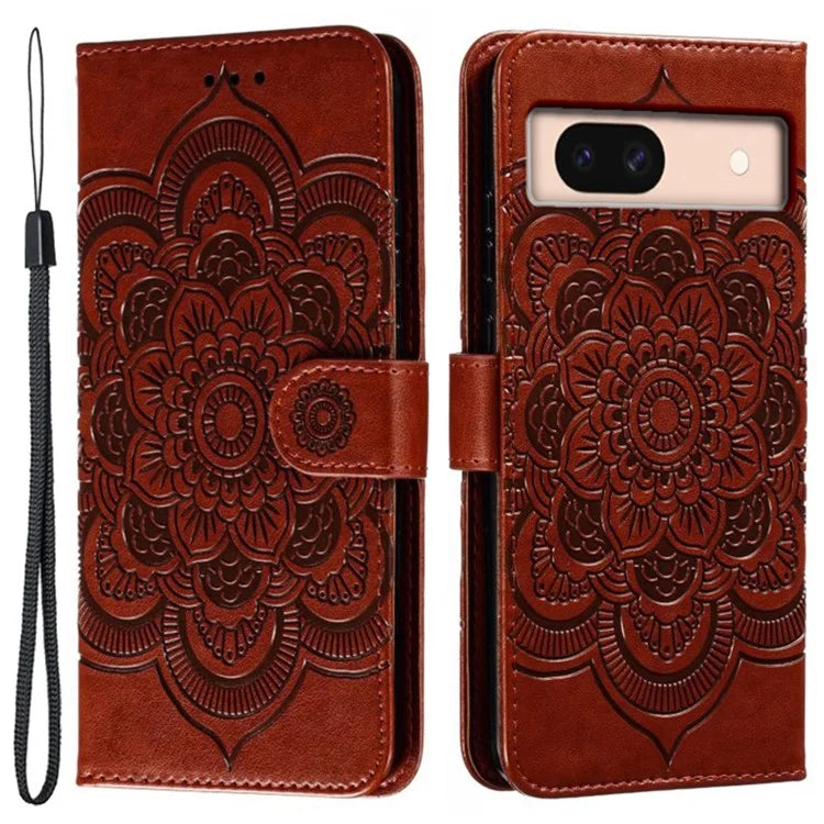 For Google Pixel 8a Case PU Leather Mandala Imprinted Design Wallet Phone Cover
