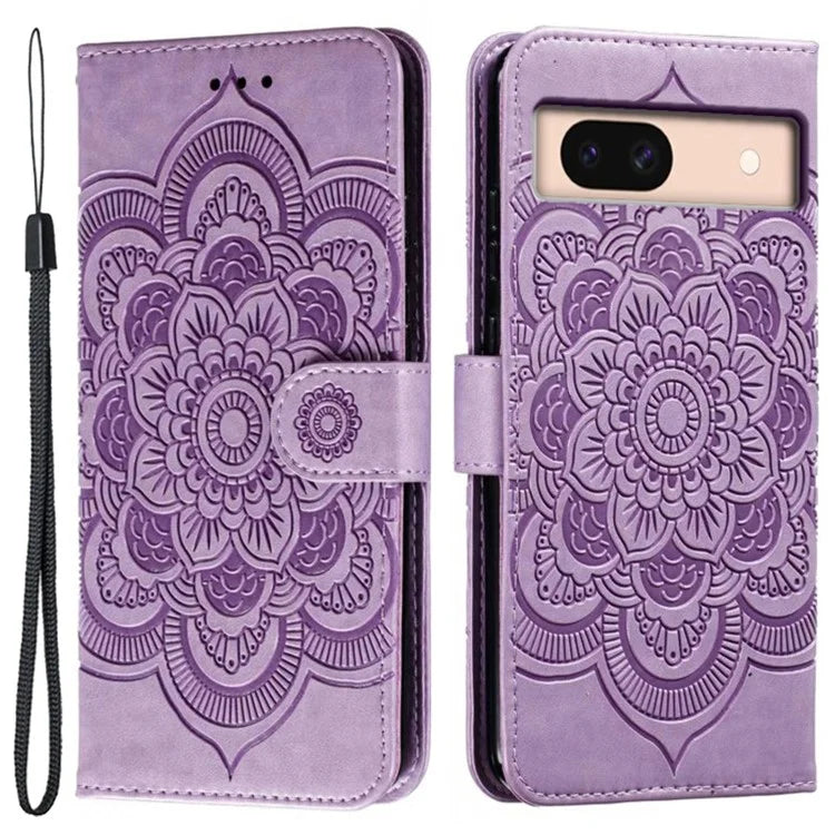 For Google Pixel 8a Case PU Leather Mandala Imprinted Design Wallet Phone Cover