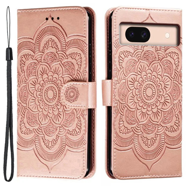 For Google Pixel 8a Case PU Leather Mandala Imprinted Design Wallet Phone Cover