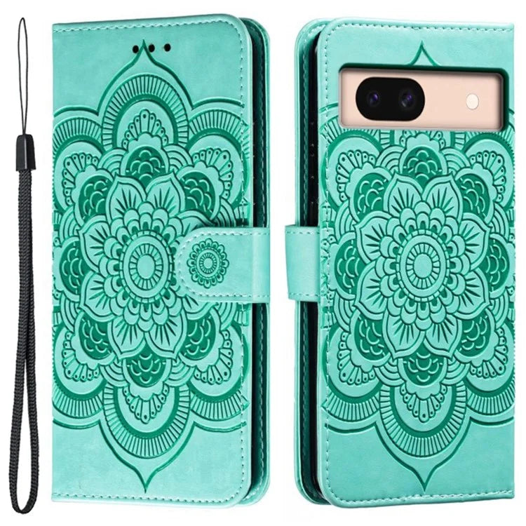 For Google Pixel 8a Case PU Leather Mandala Imprinted Design Wallet Phone Cover