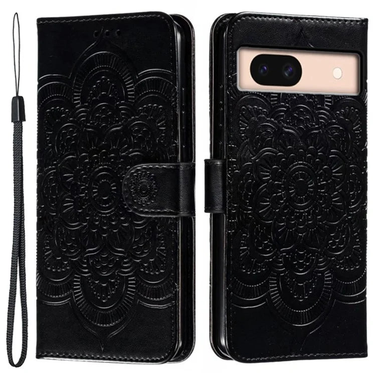 For Google Pixel 8a Case PU Leather Mandala Imprinted Design Wallet Phone Cover