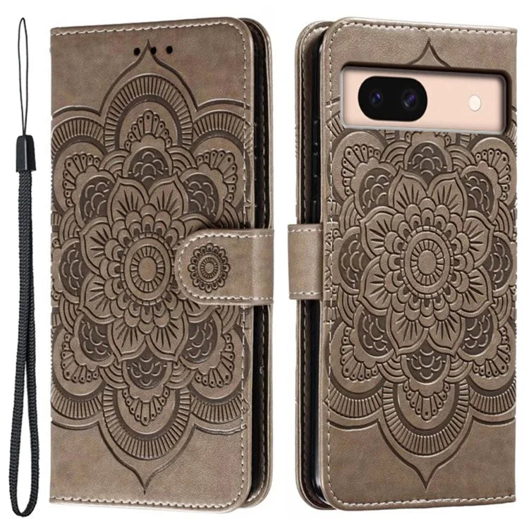 For Google Pixel 8a Case PU Leather Mandala Imprinted Design Wallet Phone Cover