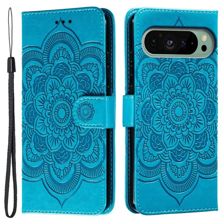 For Google Pixel 9 Pro / Pixel 9 Case PU Leather Mandala Imprinted Design Wallet Phone Cover