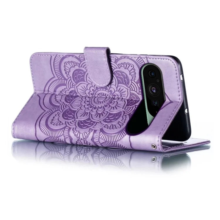 For Google Pixel 9 Pro / Pixel 9 Case PU Leather Mandala Imprinted Design Wallet Phone Cover