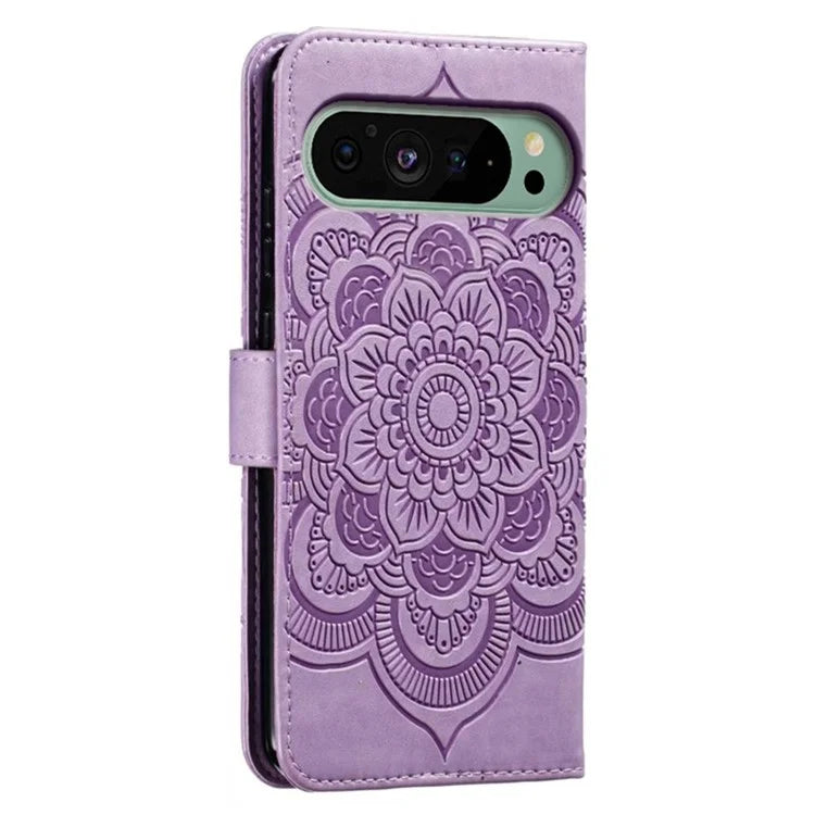 For Google Pixel 9 Pro / Pixel 9 Case PU Leather Mandala Imprinted Design Wallet Phone Cover