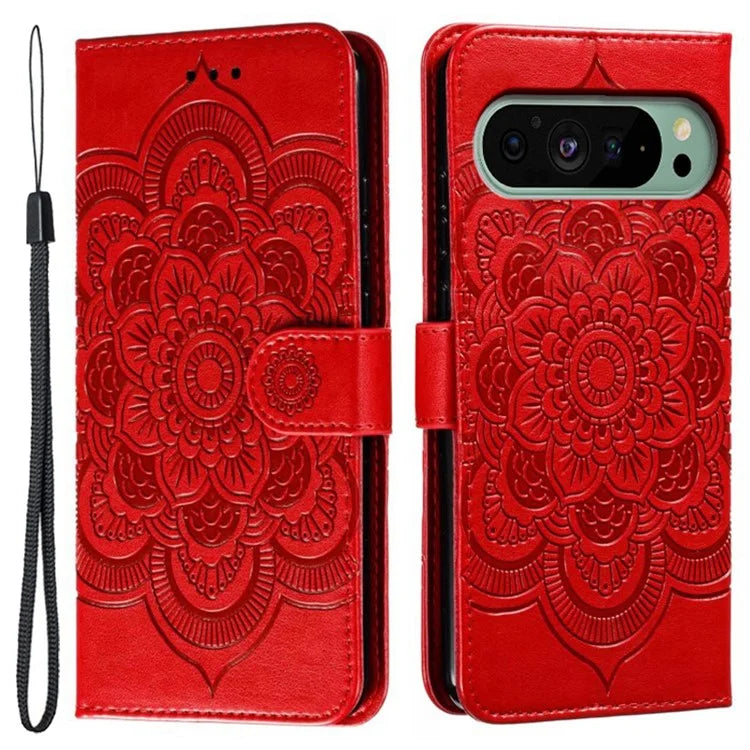 For Google Pixel 9 Pro / Pixel 9 Case PU Leather Mandala Imprinted Design Wallet Phone Cover