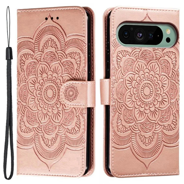 For Google Pixel 9 Pro / Pixel 9 Case PU Leather Mandala Imprinted Design Wallet Phone Cover