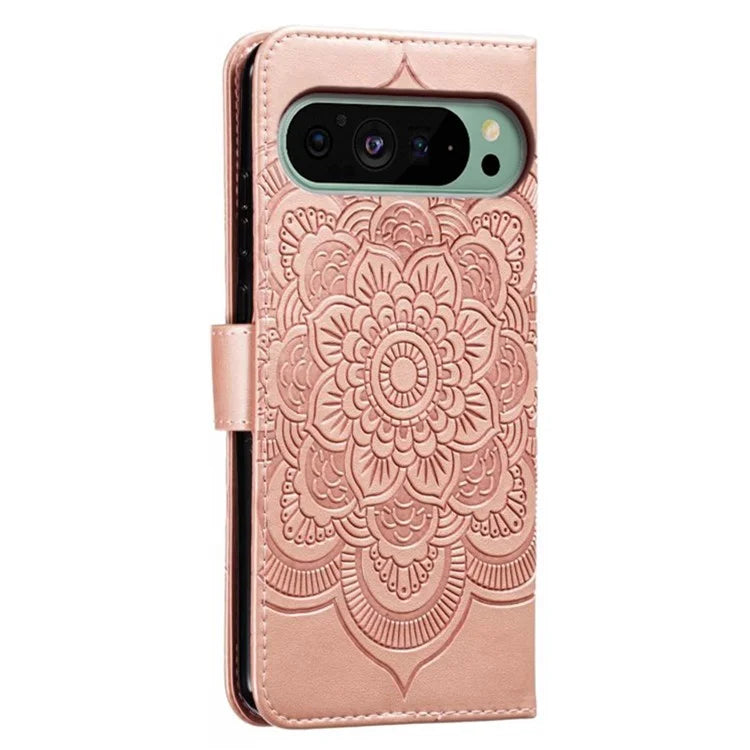 For Google Pixel 9 Pro / Pixel 9 Case PU Leather Mandala Imprinted Design Wallet Phone Cover