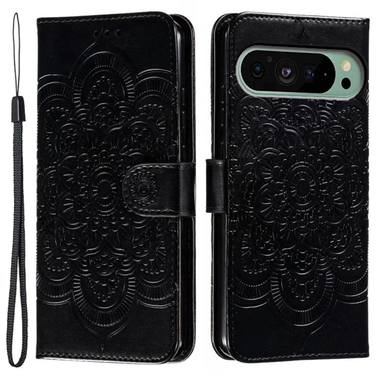 For Google Pixel 9 Pro / Pixel 9 Case PU Leather Mandala Imprinted Design Wallet Phone Cover