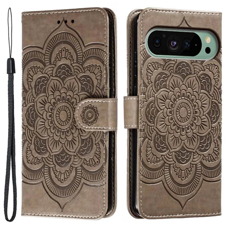 For Google Pixel 9 Pro / Pixel 9 Case PU Leather Mandala Imprinted Design Wallet Phone Cover
