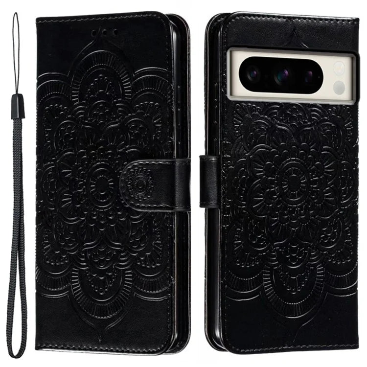 For Google Pixel 8 Pro Case PU Leather Mandala Imprinted Design Wallet Phone Cover