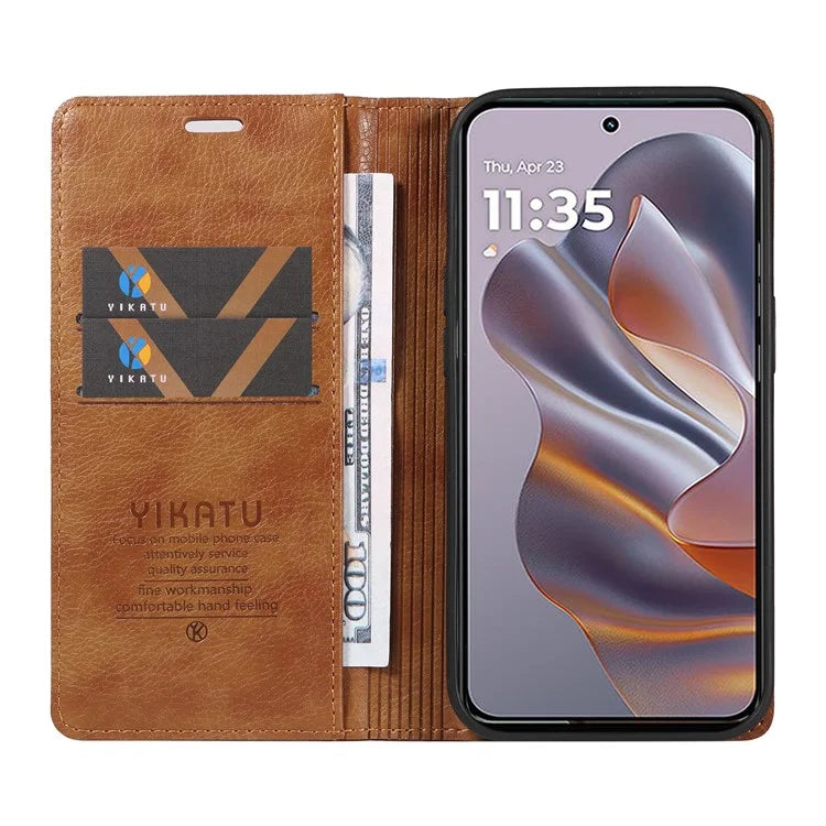 YIKATU YK-006 For Motorola Edge 50 Neo 5G Case Wallet Litchi Grain Leather Phone Cover Magnetic Auto-Absorbed