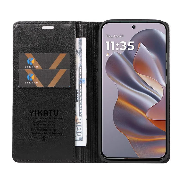 YIKATU YK-006 For Motorola Edge 50 Neo 5G Case Wallet Litchi Grain Leather Phone Cover Magnetic Auto-Absorbed