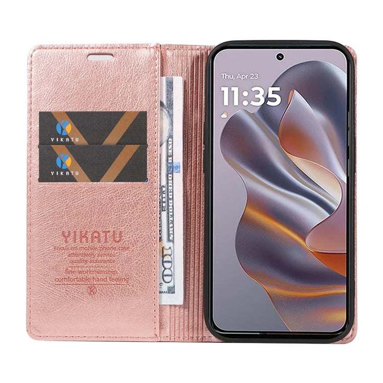 YIKATU YK-006 For Motorola Edge 50 Neo 5G Case Wallet Litchi Grain Leather Phone Cover Magnetic Auto-Absorbed