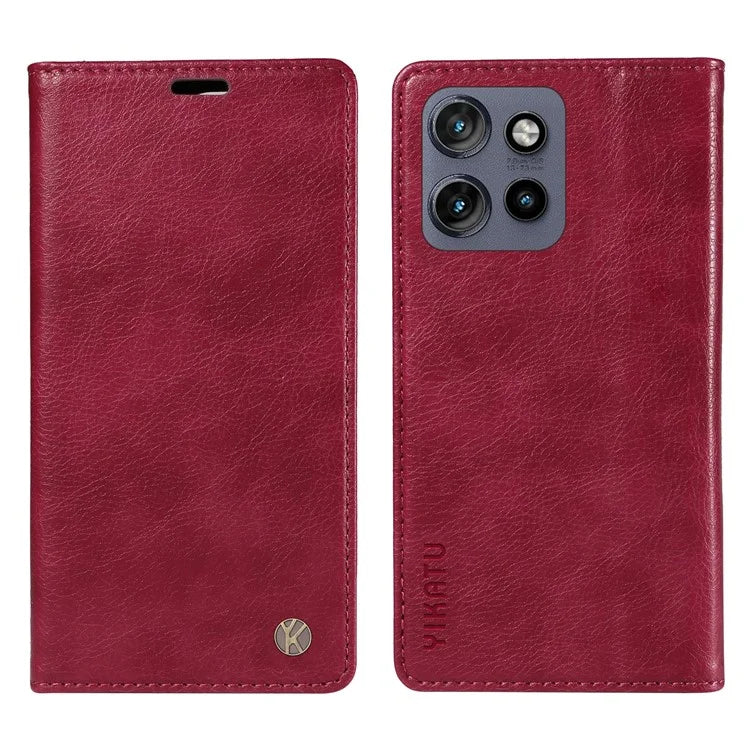 YIKATU YK-006 For Motorola Edge 50 Neo 5G Case Wallet Litchi Grain Leather Phone Cover Magnetic Auto-Absorbed