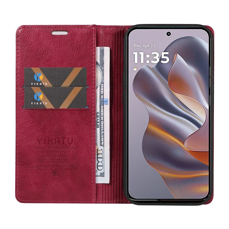 YIKATU YK-006 For Motorola Edge 50 Neo 5G Case Wallet Litchi Grain Leather Phone Cover Magnetic Auto-Absorbed