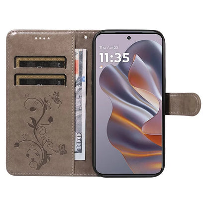 For Motorola Edge 50 Neo 5G Case Flower Pattern PU Leather Wallet Phone Cover