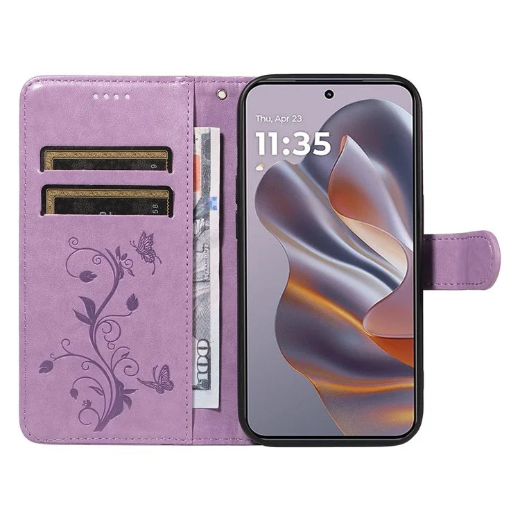 For Motorola Edge 50 Neo 5G Case Flower Pattern PU Leather Wallet Phone Cover
